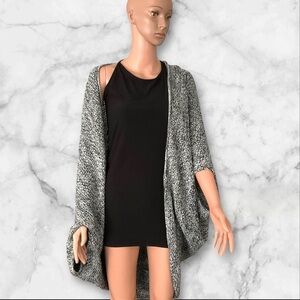 OBOE Sweater Cocoon Open Front SZ M/L Black White Gray Chunky Oversize Boho Knit